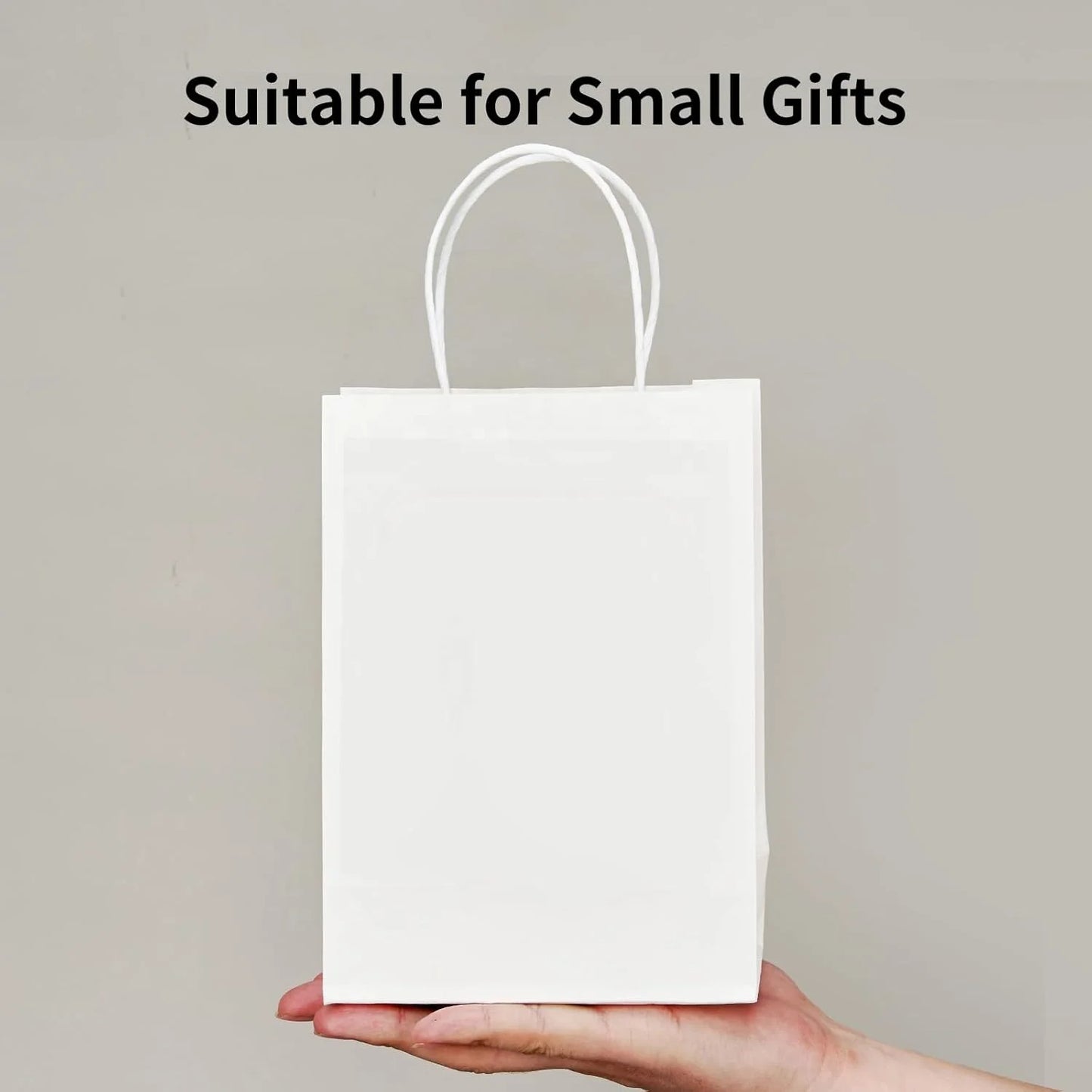 RACETOP 100 Pack White Kraft Paper Bags 5.8x3.2x8.25 Inch 150*80*210mm Small Gift Bags Handles Bulk Retail Shopping Bag