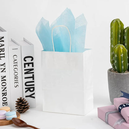 RACETOP 100 Pack White Kraft Paper Bags 5.8x3.2x8.25 Inch 150*80*210mm Small Gift Bags Handles Bulk Retail Shopping Bag