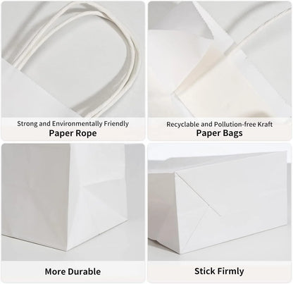 RACETOP 100 Pack White Kraft Paper Bags 5.8x3.2x8.25 Inch 150*80*210mm Small Gift Bags Handles Bulk Retail Shopping Bag