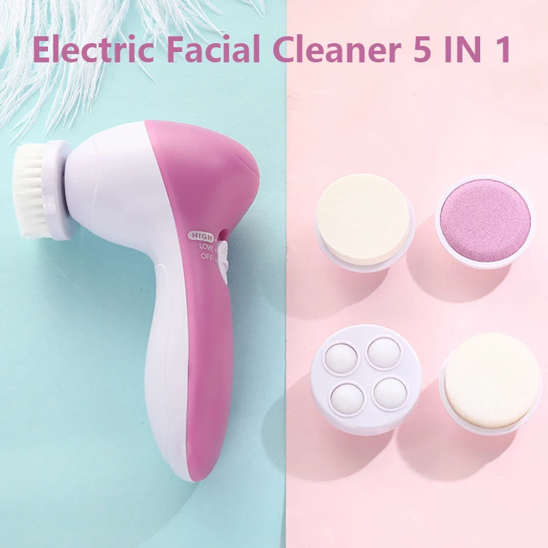 5 IN 1 Face Cleansing Brush Wash Machine Spa Skin Care Massager Blackhead Cleaning Electric Facial Cleaner Facial Cleanser Tool