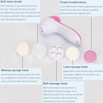 5 IN 1 Face Cleansing Brush Wash Machine Spa Skin Care Massager Blackhead Cleaning Electric Facial Cleaner Facial Cleanser Tool